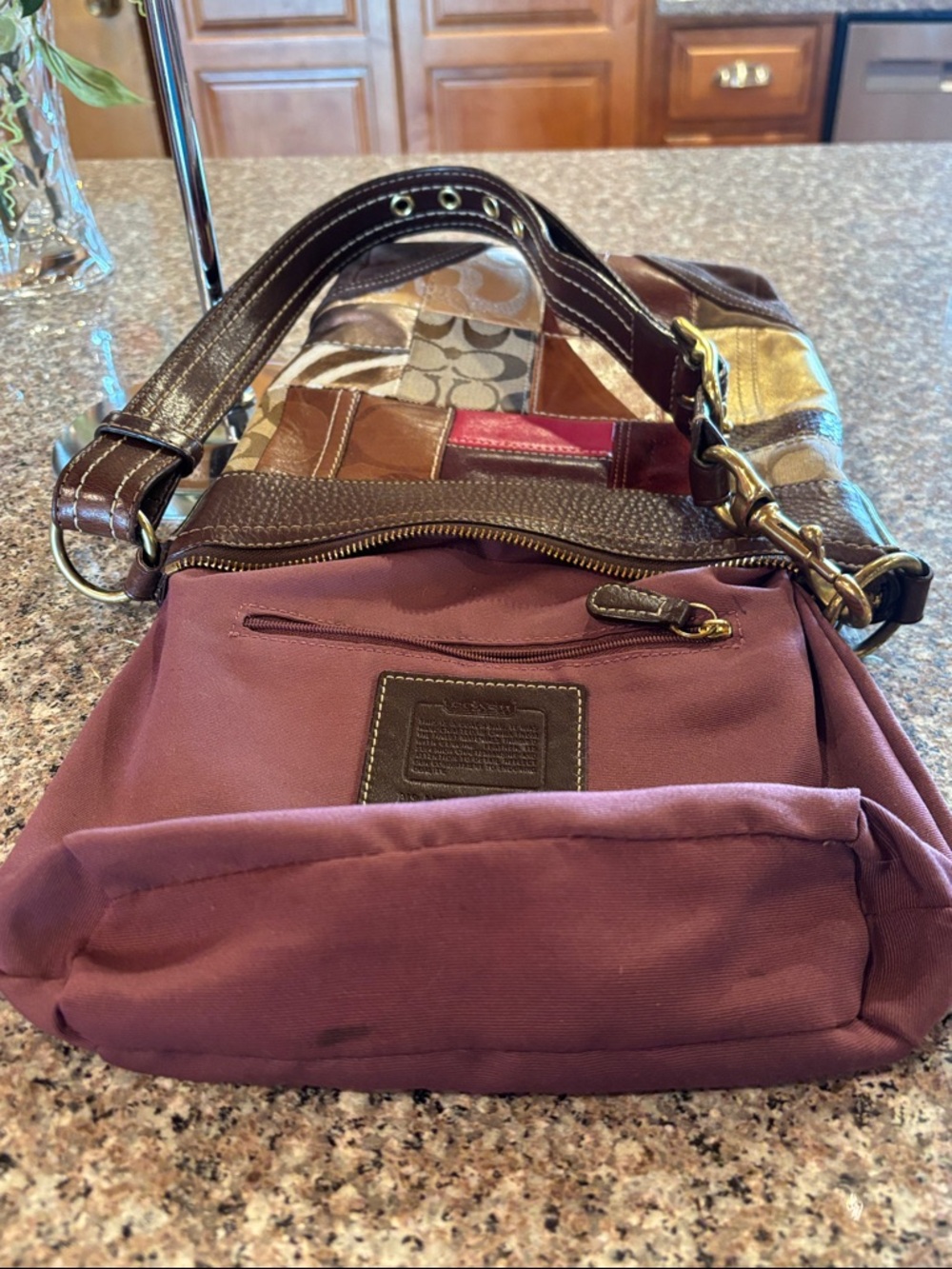 Coach Patchwork Shoulder or Crossbody Bag - Suede Brown, Tan, Metallic, Pink - Picture 3 of 16